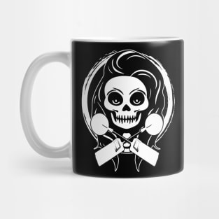 Female Detectorist Skull and Detector White Logo Mug